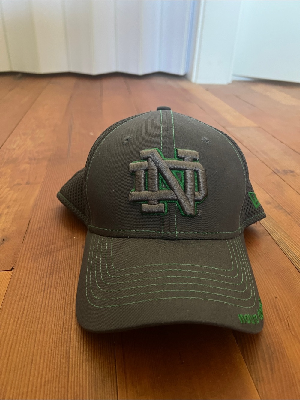 New Era Gray and Green Notre Dame Mesh-Back Cap